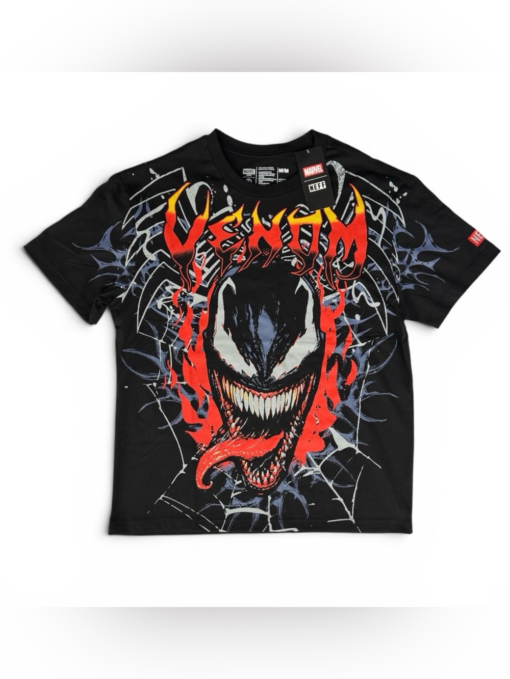 NWT Marvel Neff Venom Symbiote Black Red Orange Full Graphic T-Shirt Tee Medium